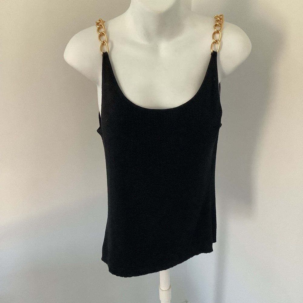 August Silk Black Metallic Silk Blend Tank Sz. L
